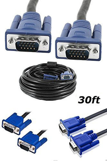 Picture of CableVantage HD15 15Pin VGA Male to Male VGA Cable for TV Computer Monitor Blue for TV Computer Monitor Extension Cable Gold Plated DB15 VGA Male to Male Monitor Cable Blue (30 Feet)