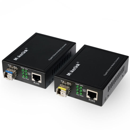 Picture of MokerLink Gigabit SFP to RJ45 Converter, A Pair 2 Pack BIDI-Mode Fiber to Ethernet Media Converter, 10/100/1000Mbps RJ45 Port, 1000Base-BIDI SFP Module 1310TX/1550RX up to 20KM