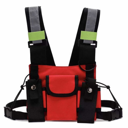 Picture of Ousawig Universal Radio Chest Harness Bag Tactical Chest Front Pack Pouch Holster Vest for Two Way Radio Walkie Talkie(Rescue Essentials) (red)