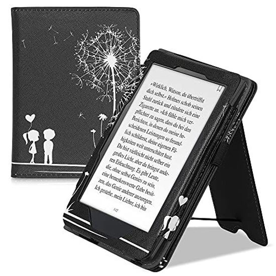 Picture of kwmobile Case Compatible with Kobo Clara HD - Case PU Leather Cover with Magnet Closure, Stand, Strap, Card Slot - Dandelion Love White/Black