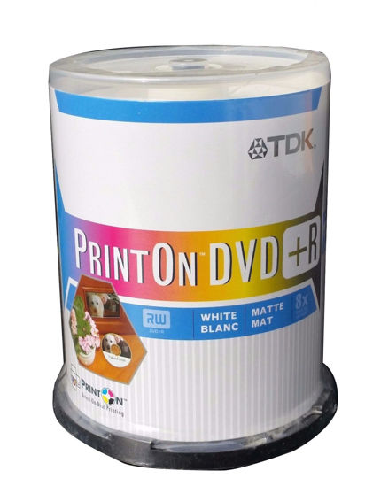 Picture of 100 on spindle pack TDK Print On DVD R 8x 4.7 GB single sided white matte