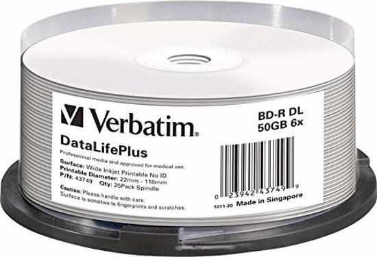 Picture of Verbatim 43749 50GB 6X BD-R DL Wide Printable - 25 Pack Spindle