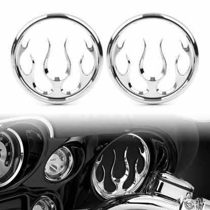 Picture of LIRU Motorcycle Flame Speaker Grill Accent Trim Cover Chrome For Harley Davidson Electra Glide 1996-2013,Street Glides 2006-2013,Trikes 2009-2013