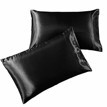 Picture of Satin Pillowcase 2 Pack - King Size (20"x40", Black) - Silky Pillow Cases for Hair and Skin - Satin Pillow Covers with Envelope Closure - Extra Soft Premium Microfiber