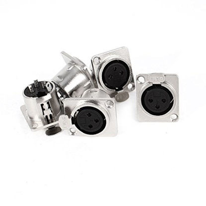 Picture of uxcell Metal Audio XLR 3 Pin Female Chassis Panel Mount Socket Connector 5 Pcs Silver Tone