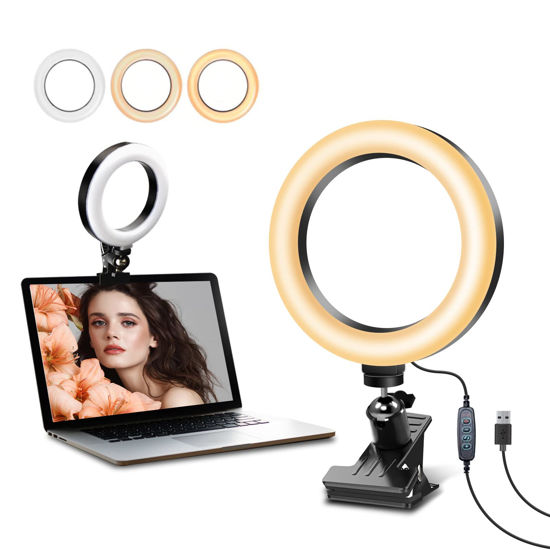 Picture of Selfie Ring Light for Laptop - Napto Ring Light with 360° Clip, Portable Ring Light for Computer Video Conference, LED USB Webcam Desk Ring Light for Makeup, Live Streaming, Tiktok (6.3 inch)