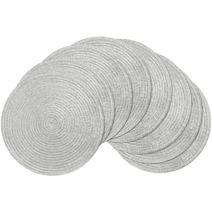 Picture of SHACOS Round Braided Placemats Set of 8 Washable 15 inch Round Table Mats Woven Place Mats for Dining Table (Silver, 8)