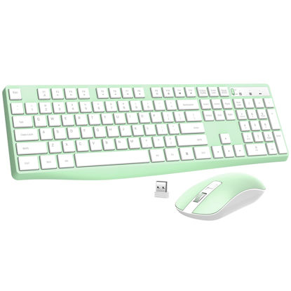 Picture of Wireless Mouse & Keyboard Combo, 2.4 GHz Full-Sized Keyboard and Mouse with USB Receiver, 3 Level DPI Adjustable Wireless Mouse for Windows, Mac OS Desktop/Laptop/PC, Green