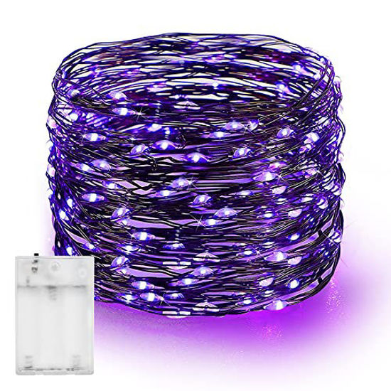 Picture of Dazzle Bright Fairy String Lights, 20 FT 60 LED Copper Wire Battery Operated Waterproof Lights, Halloween Decorations for Indoor Home Room Outdoor Garden Patio Party Decor (Purple, 1)