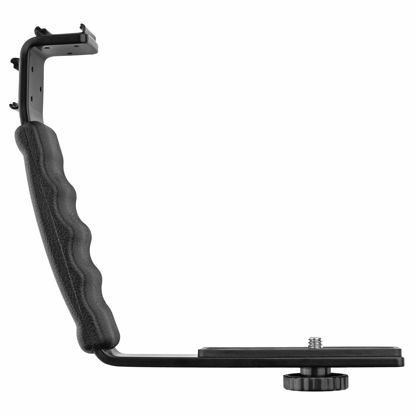 Picture of Opteka L-Shaped Metal Camera Bracket Holder with Dual Cold Shoes for DSLR/Mirrorless Cameras, Camcorders, Video Light, Microphone, Flash