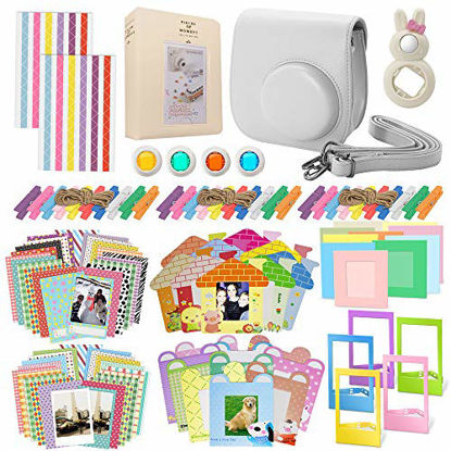 Picture of Xpix Accessory Kit for Fujifilm Instax Mini 8, 8+ 9 Includes, (White) Case, Album, Selfie Mirror, Colored Close up Lenses, 40 Film Frames, 12 Color Markers & Complete Bundle