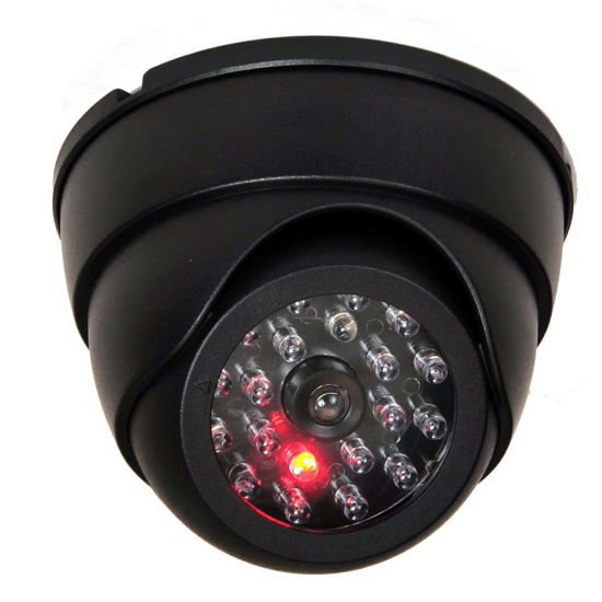 Picture of VideoSecu Dome Surveillance Security Dummy Imitation Camera Fake Security Camera Simulated Infrared IR LED Fake Camera with Blinking Light CCTV Surveillance, Security Warning Sticker AA3