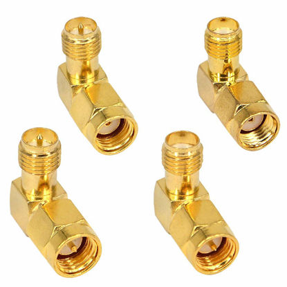 Picture of BOOBRIE SMA Right Angle 90 Degree Connector Kit SMA Male to Female Coaxial Connector RP-SMA to SMA Adapter Low Loss Extension Adapter for 3G 4G LTE Antenna/FPV Drone Pack of 4