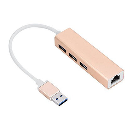 Picture of Wendry USB to Ethernet Gigabit LAN Mini Portable USB 3.0 Hub 3 Ports USB 3.0 HUB USB to RJ45 Ethernet LAN Adapter for Windows, Mac, Chromebook, Linux, and Specific Android Tablets(Gold)