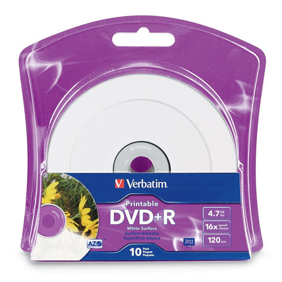 Picture of Verbatim DVD+R 4.7GB 16X White Inkjet Printable with Branded Hub - 10pk Blister