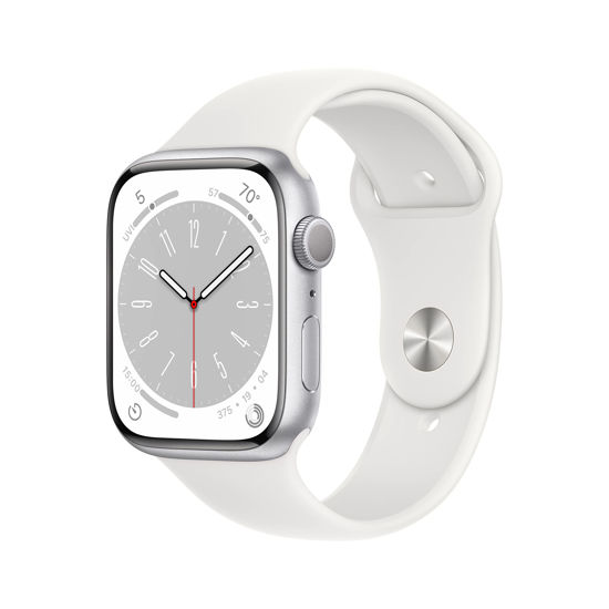 Picture of Apple Watch Series 8 (GPS, 45MM) Silver Aluminum Case with White Sport Band (Renewed)