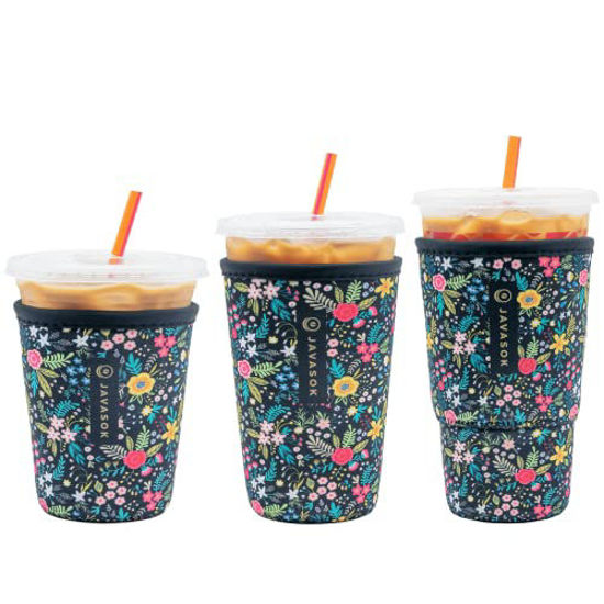 Picture of Sok It Java Sok Reusable Neoprene Insulator Sleeve for Iced Coffee Cups (English Garden Picnic, S/M/L 3-Pack)