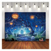 Picture of Halloween Themed Photo Background 7x5ft Forest Scary Moon Night Spooky Forest Pumpkins Jack Lantern Kids Birthday Party Before Xmas Baby Shower Photography Backdrops Photo Props Vinyl