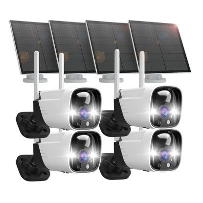 Picture of 4 Pack Security Cameras Wireless Outdoor Solar Powered with AI Detection, 2K Color Night Vision Security Camera with 2 Way Audio, Work with Alexa, No Monthly Fee, Spotlight & Siren, IP65 Waterproof