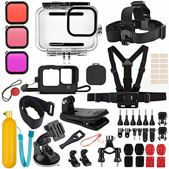 Picture of 52 in 1 Accessories Kit for GoPro Hero 10/9 Action Camera Filter Silicone Protective Case with Rubber Cap Waterproof Housing Case Bundle