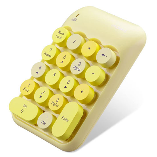 Picture of Wireless 2.4GHz Numeric Keyboard, Notebook Wireless Number Pad, One-Handed Mini Round Cap Keyboard, Office Long-Distance Transmission Numeric Keyboard (Yellow)