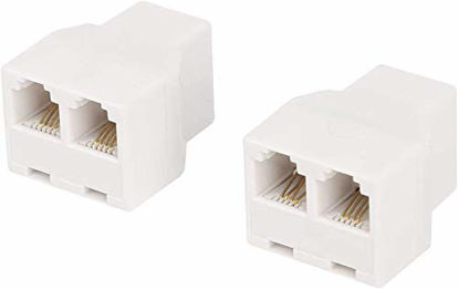 Picture of RJ11 6P4C 1 Female to 2 Female Telephone Line Splitters, Uvital Telephone Landline Cable Connector and Separator(White,2 Pack)