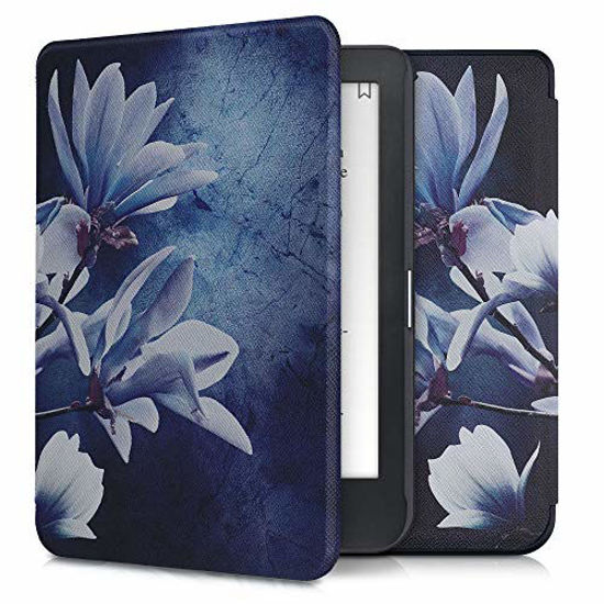 Picture of kwmobile Case Compatible with Kobo Clara HD - Case PU e-Reader Cover - Blooming Magnolia White/Grey/Blue