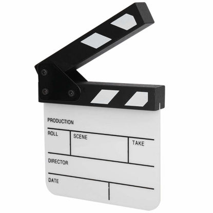 Picture of Clap Board,Mini Acrylic Director Scene Clapperboard,Classic Movie Film Clap Board,TV Movie Action Board Film Cut Prop,with a Pen,for Shoot Props/Film/Cosplay/Background,etc.(Black&White)