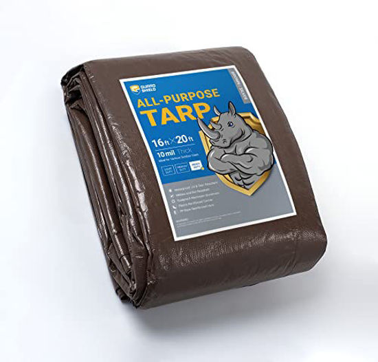 Picture of GUARD SHIELD Tarps Heavy Duty Waterproof 16x20 Feet Brown/Bright Silver Poly Tarp Cover Outdoor Thick UV Resistant Tarpaulin with Grommets 10mil