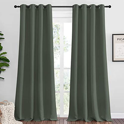 Picture of NICETOWN Dark Mallard Blackout Draperies Curtains - Pair of Grommet Top Thermal Insulated Blackout Decorative Curtains for Thanksgiving Day & Christmas Decor(55 inches Wide by 96 inches Long)
