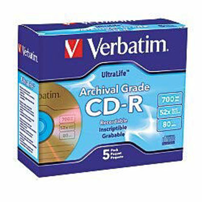 Picture of Verbatim 96319 UltraLife Gold Archival Grade CD-R w Surface, 700MB 52X, 5/PK Jewel Case