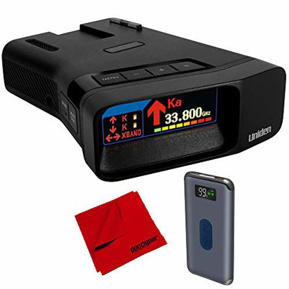 Picture of Uniden R7 Long Range Police Laser & Radar Detector with Arrow Alert Bundle with Deco Gear Wireless Power Bank 8,000 mah with Digital Display and Microfiber Cleaning Cloth