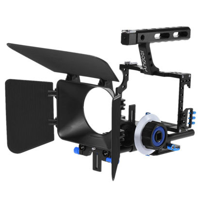 Picture of Andoer Camera Cage Kit C500 Aluminum Alloy Camera Camcorder Video Cage Rig Kit Film Making System with 15mm Rod Matte Box Follow Focus Handle Grip for Panasonic GH4 for Sony A7S/A7/A7R/A7RII/A7SII