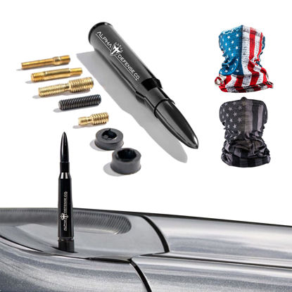 Picture of Alpha Defense Round Style Antenna 50 Cal Round Shaped Aluminum Rust Resistant 5.5" Jeep Wrangler + Most Trucks Radio Antenna + Face Shield Alpha Defense Set of 2 (Black)