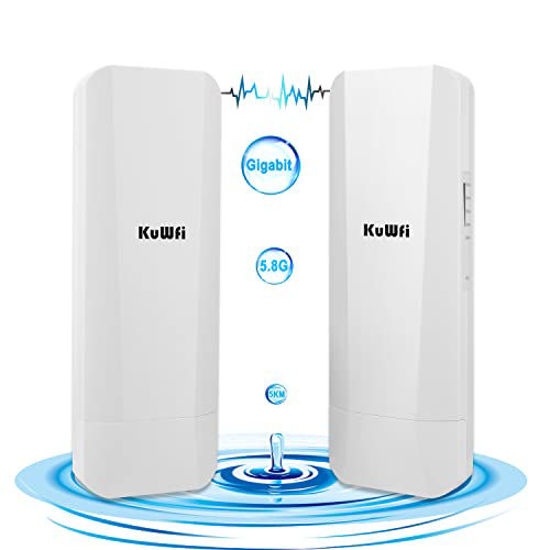 Picture of Gigabit Wireless Bridge, KuWFi 900Mbps 5.8G Outdoor WiFi Bridge Point to Point 5KM Transmitter with14dBi High Gain Antenna and Gigabit RJ45 Port IP65 Waterproof 2-Pack