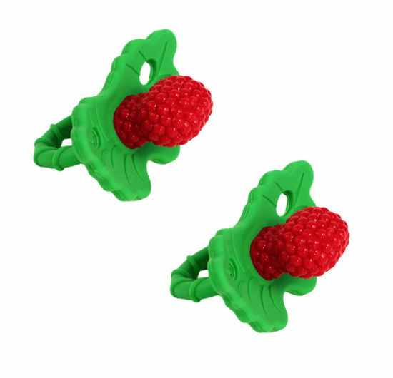 Picture of RaZbaby RaZberry Silicone Baby Teether Toy (2-Pack) - Berrybumps Soothe Babies Sore Gums - Infant Teething Toy - Hands Free Design - BPA Free - Easy-to-Hold Design - Teething Relief Pacifier Red