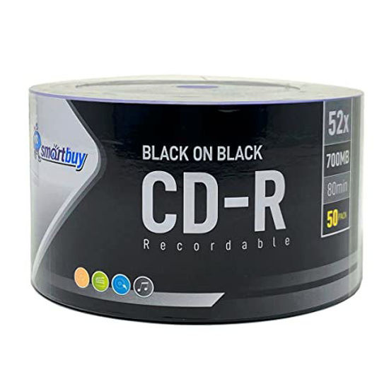 Picture of 50 Pack Smartbuy Black on Black CD-R 52X 700MB 80 mins Double Side Black Vinyl Blank Recordable Disc