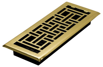 Picture of Decor Grates AJH412 Oriental Steel Plated Floor Register, 4x12 Inches, Bright Brass