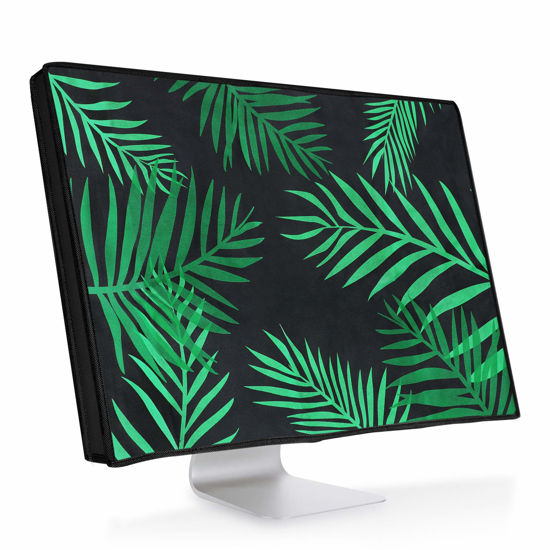 Picture of kwmobile Computer Monitor Cover Compatible with 27-28" Monitor - Palm Leaves Green/Dark Green/Black