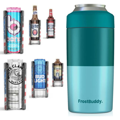 Frost Buddy Universal Can Cooler - Fits all - Stainless Steel Can Cooler  for 12 oz & 16 oz Regular or Slim Cans & Bottles - Stainless Steel