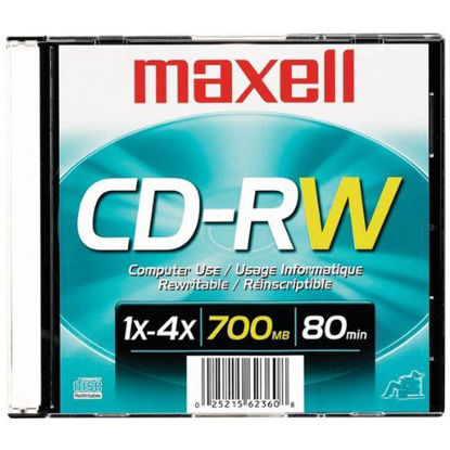 Picture of Wholesale CASE of 25 - Maxell Rewritable CD-RW-CD-RW, 1-4X, 700MB/80MIN, Branded, Slim Case