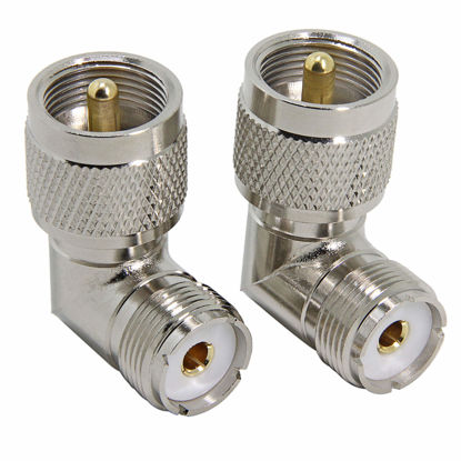 Picture of PL259 Right Angle, 2-Pack UHF Male to Female RF Coax Connector Adapter, 90 Degree Elbow for CB Ham Radio Antenna, Coaxial Cable