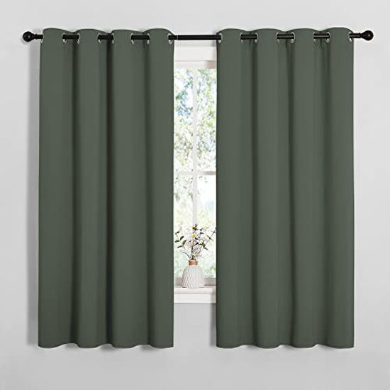 Picture of NICETOWN Thermal Insulated Curtains Blackout Draperies, Window Treatment Solid Grommet Room Darkening Drape Panels for Bedroom (Dark Mallard, Set of 2, 55 by 68 inches Long)