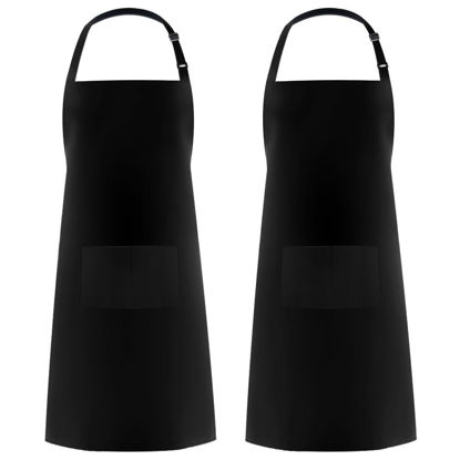 Picture of Syntus 2 Pack Adjustable Bib Apron Thicker Version Waterdrop Resistant with 2 Pockets Cooking Kitchen Aprons for Women Men Chef, Black