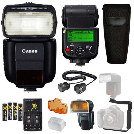 Picture of Canon Speedlite 430EX III-RT Flash + Canon Speedlite Case + 4 High Capacity AA Rechargeable Batteries and Charger + Flash L Bracket + TTL Cord