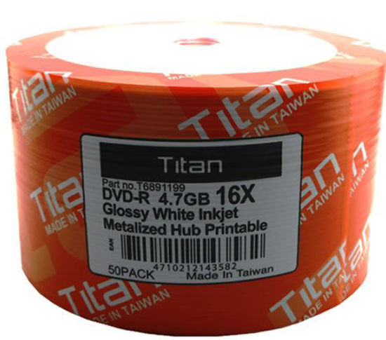 Picture of Titan (T6891199) 16X DVD-R Glossy White Inkjet Hub Printable Media - 50 Pack