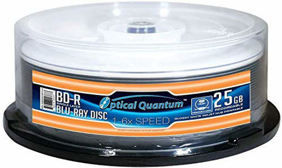 Picture of 25 Pack Optical Quantum 6X 25GB BD-R Blu-ray Media Glossy White Inkjet Printable