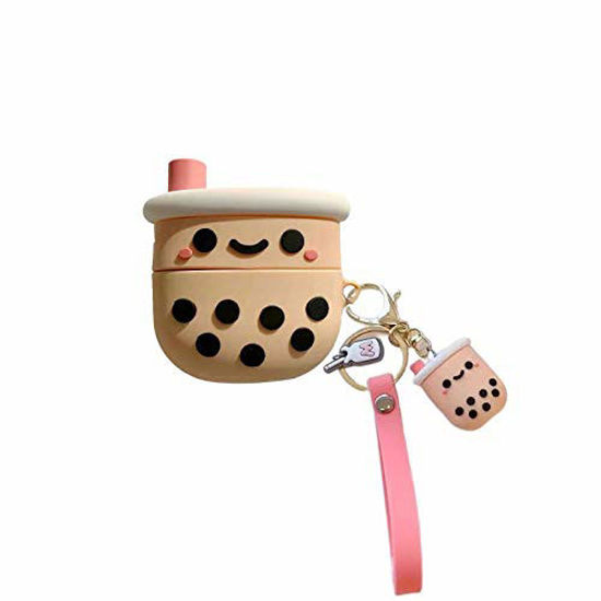 Picture of Cute Silicone Girly Pink Bubble Milk Tea Coffee Cup Case Compatible with Airpods Pro and Airpods3 Headphones Cover with a Kawaii Pink Keychian for Girls (Bubble Tea Pro)