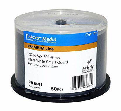 Picture of FalconMedia SmartGuard Glossy White Inkjet CD-R - 52x, 700mb/80 Minute, Hub-Printable, Water Resistant - 50 Pack