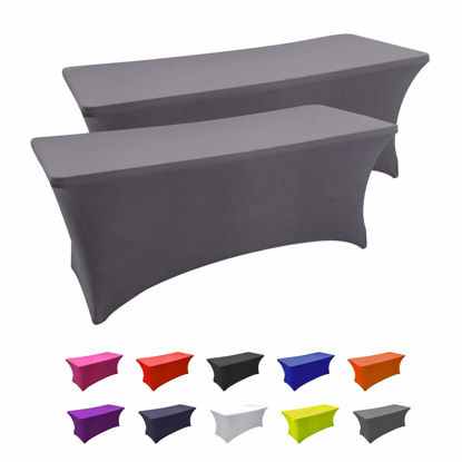 Picture of SEPARO Spandex Table Cover Fitted Rectangular Tablecloth Stretchable Fabric Lycra Tablecloth 6 ft Wrinkle-Free for Party Dj Tradeshows Banquet Weddings Cocktail, 2 Pcs